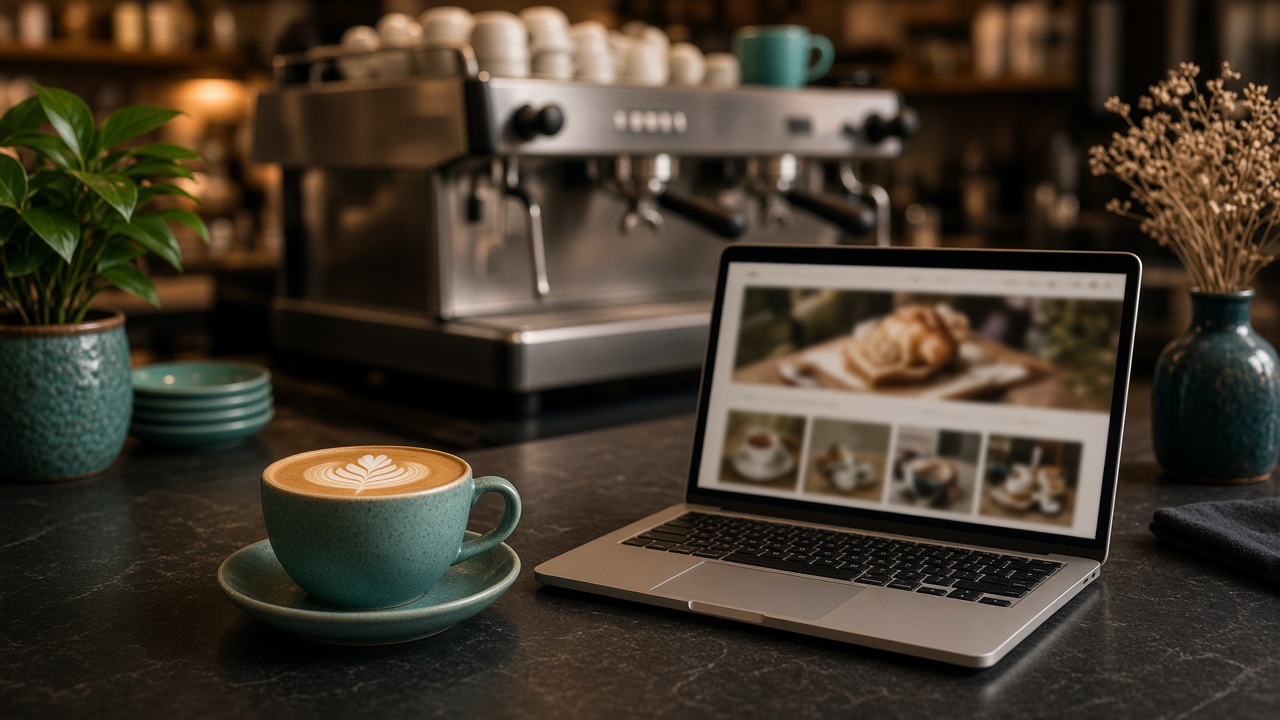 Business owner editing a website on a laptop